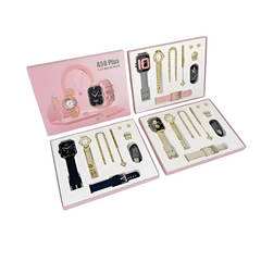 A58 Plus Smartwatch + Luxury Diamond Gift Set for Women | Complete 6-in-1 Combo